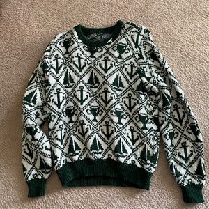 Lands' End, Green, 100% Cotton V-neck Pullover